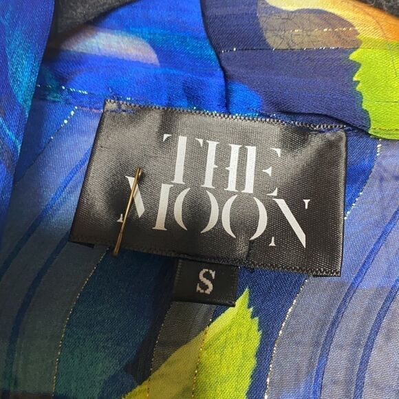 The Moon Floral Bell Sleeve Tie Neck Colorful Semi -Sheer Blouse S Blue Multi - Picture 8 of 9